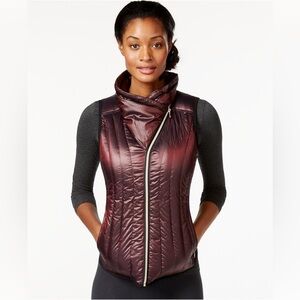 Calvin Klein Performance Mock Neck Down Lightweight Vest in Burgundy funnel neck
